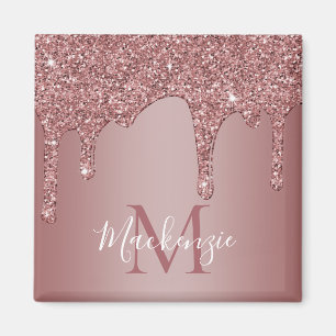 Rose Gold Drilling Glitzer Monogram Magnet