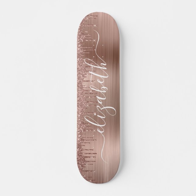 Rose Gold Drilling Glitzer Personalisiert Skateboard (Vorne)