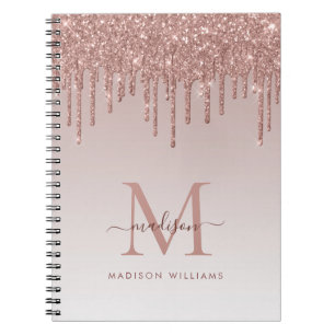 Rose Gold Drilling Glitzer Sparkle Monogram Script Notizblock