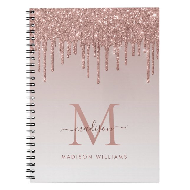 Rose Gold Drilling Glitzer Sparkle Monogram Script Notizblock (Vorderseite)