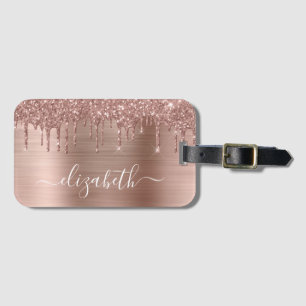 Rose Gold Dripping Glitter Personalized Gepäckanhänger