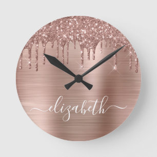Rose Gold Dripping Glitter Personalized Runde Wanduhr