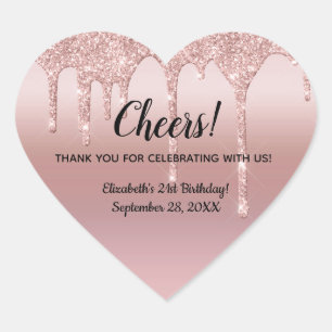 Rose Gold Dripping Glitzer 21. Geburtstag Herz-Aufkleber