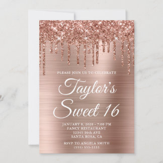 Rose Gold Dripping Glitzer and Foil Sweet 16 Einladung
