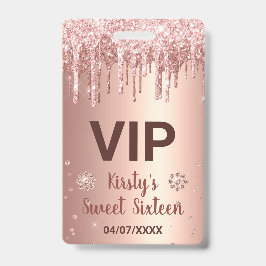 Rose Gold Dripping Glitzer & Diamond Sweet 16 Ausweis