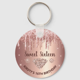 Rose Gold Dripping Glitzer & Diamond Sweet 16 Schlüsselanhänger