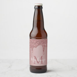 Rose Gold Dripping Glitzer Monogram Bierflaschenetikett
