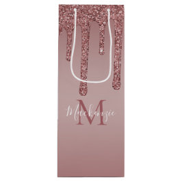 Rose Gold Dripping Glitzer Monogram Geschenktüte Für Weinflaschen
