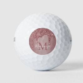 Rose Gold Dripping Glitzer Monogram Golfball