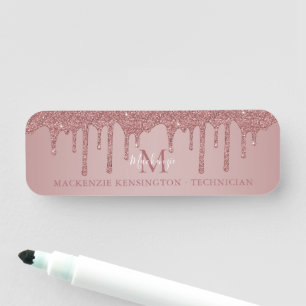 Rose Gold Dripping Glitzer Monogram Namensschild