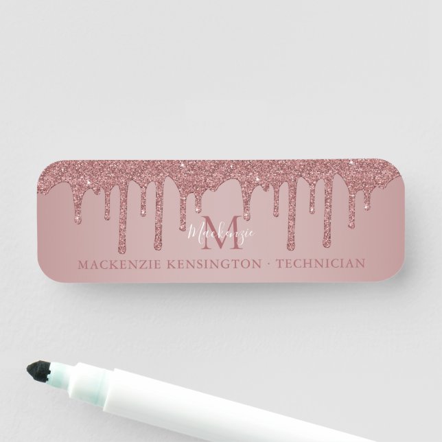Rose Gold Dripping Glitzer Monogram Namensschild (Beispiel)
