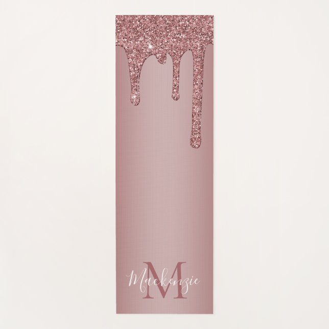 Rose Gold Dripping Glitzer Monogram Yogamatte (Vorderseite)