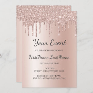 Rose Gold Dripping Glitzer Sweet 16 Brautparty Einladung