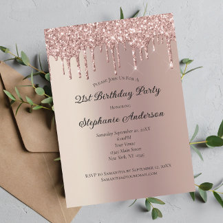 Rose Gold Dripping Glitzer Trendy 21. Geburtstag Einladung