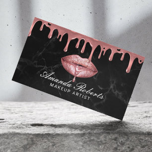 Rose Gold Dripping Lips Black Marble Makeup Artist Visitenkarte