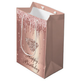Rose Gold Driving Glitzer & Diamond Geburtstag Mittlere Geschenktüte