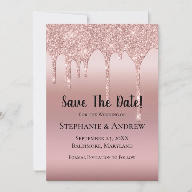 Rose Gold Driving Glitzer Rosa Trendy Save The Date (Vorderseite)