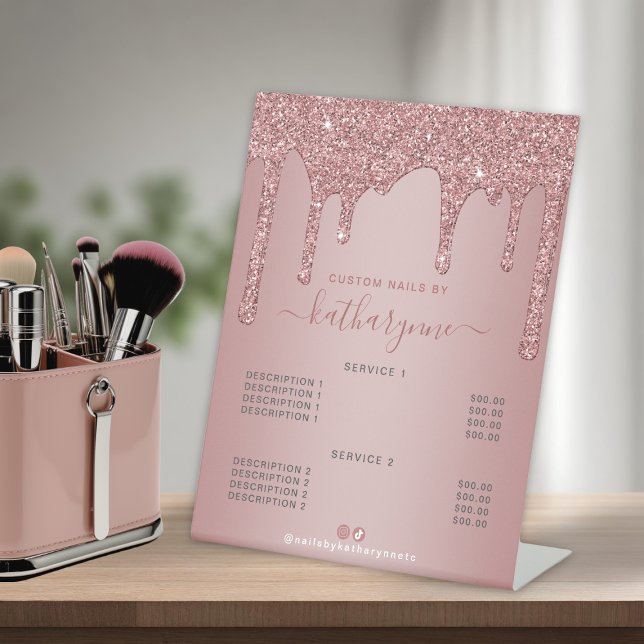 Rose Gold Driving Glitzer Salon Wellness-Center Pr Sockelschild (Rose Gold Dripping Glitter Salon Spa Price List Pedestal Sign)