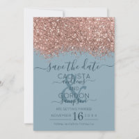 Rose Gold Dusty Blue Glitzer Confetti Wedding