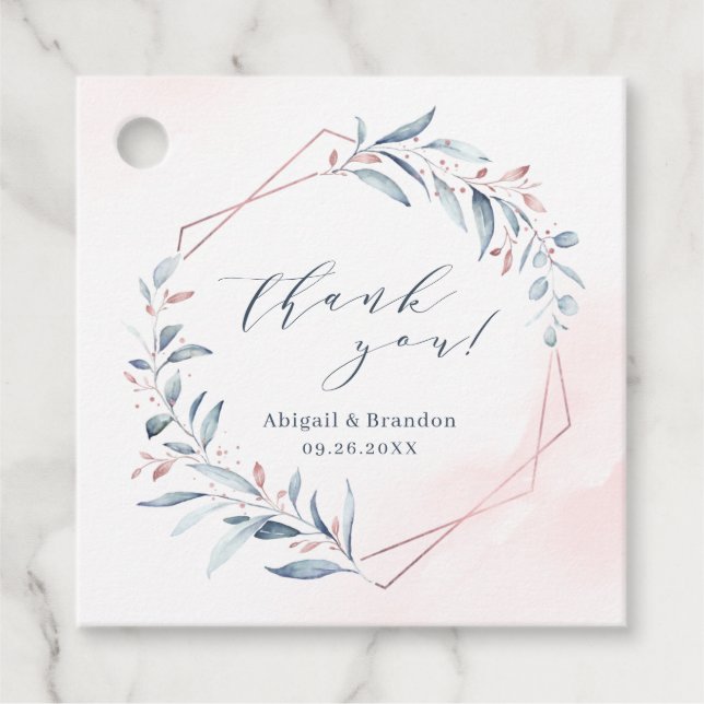 Rose Gold Dusty Blue Greenery Geometric Vielen Dan Geschenkanhänger (Vorderseite)