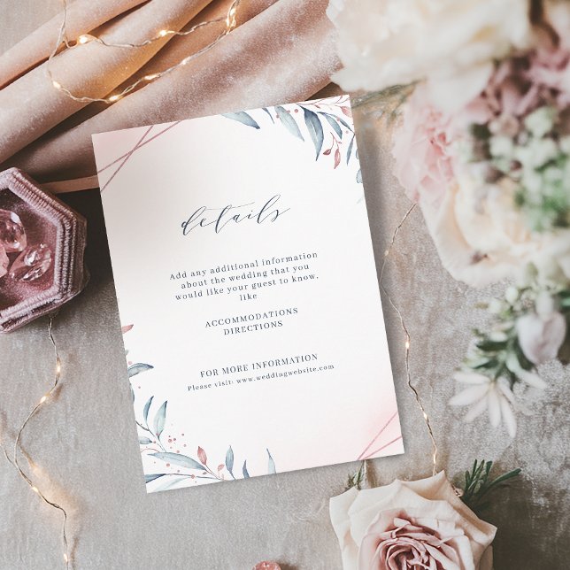 Rose Gold Dusty Blue Greenery Geometric Wedding Begleitkarte (Rose Gold Dusty Blue Greenery Geometric Wedding Enclosure Card)