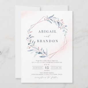 Rose Gold Dusty Blue Greenery Geometric Wedding Einladung