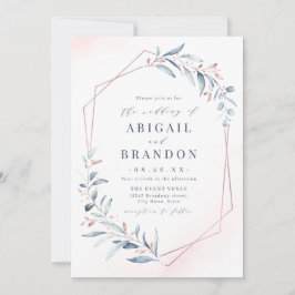 Rose Gold Dusty Blue Greenery Geometric Wedding Einladung