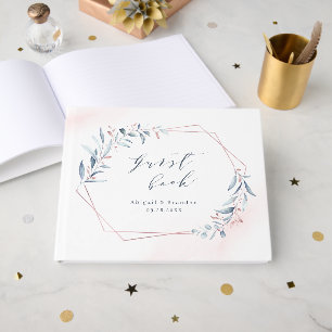 Rose Gold Dusty Blue Greenery Geometric Wedding Gästebuch