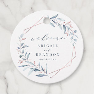 Rose Gold Dusty Blue Greenery Geometric Wedding Geschenkanhänger