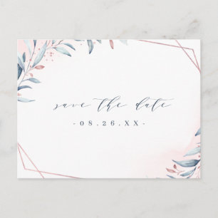 Rose Gold Dusty Blue Greenery Save the Date Ankündigungspostkarte