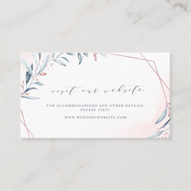 Rose Gold Dusty Blue Greenery Website Beilage Kart Platzkarte (Vorderseite)