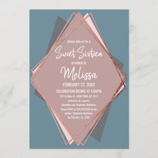Rose Gold Dusty Blue Mauve Geometric Sweet 16 Einladung