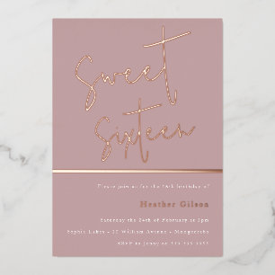 Rose Gold Dusty Mauve Rosa Modern Sweet 16 Folieneinladung