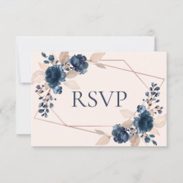 Rose Gold Dusty Pink Navy Flora Hochzeit RSVP Karte