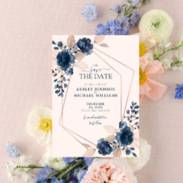 Rose Gold Dusty Pink Navy Floral Save the Date