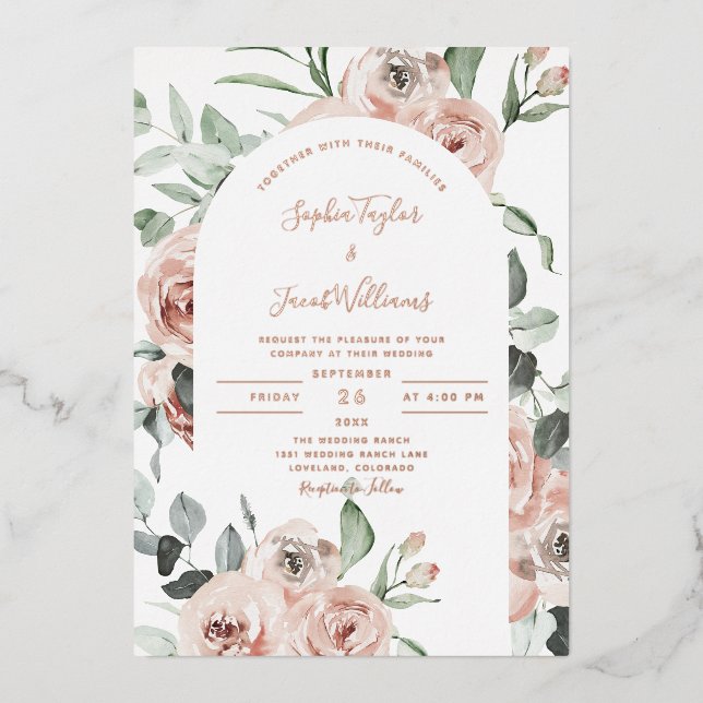Rose Gold Dusty Rosa Eukalyptus Wedding Folieneinladung (Vorderseite)
