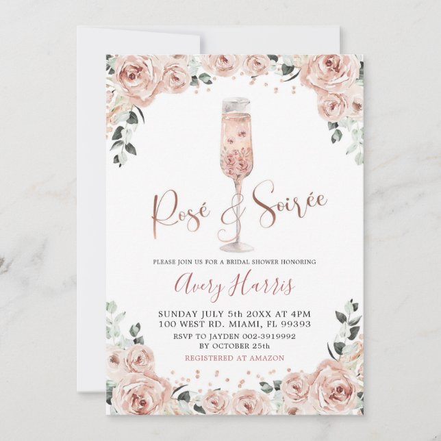 Rose Gold Dusty Rose Soiree Brautparty Einladung (Vorderseite)