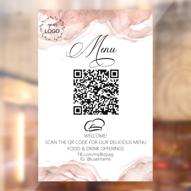 *~* Rose Gold Eatery Diner Food Logo QR  Fensteraufkleber (Blatt 2)