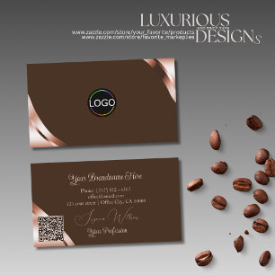 Rose Gold Ecken Kaffee Braun mit Logo QR Code Visitenkarte