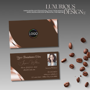 Rose Gold Ecken Kaffee Braun mit Logo und Foto Visitenkarte
