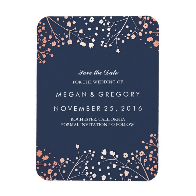 Rose Gold Effect Gipskraut Save the Date Magnet (Vertikal)