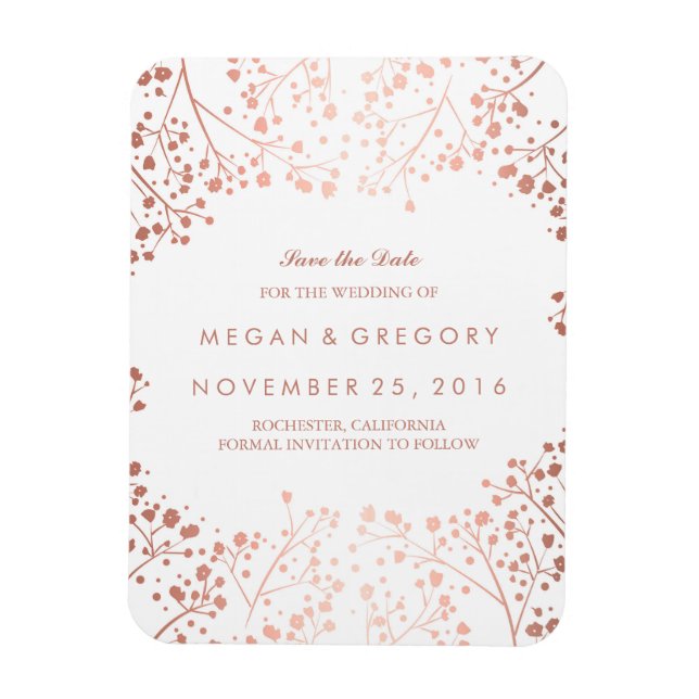 Rose Gold Effect Gipskraut Save the Date Magnet (Vertikal)