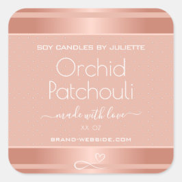 Rose Gold Effect Rosa Sojakandeln Verpackungsmarke Quadratischer Aufkleber