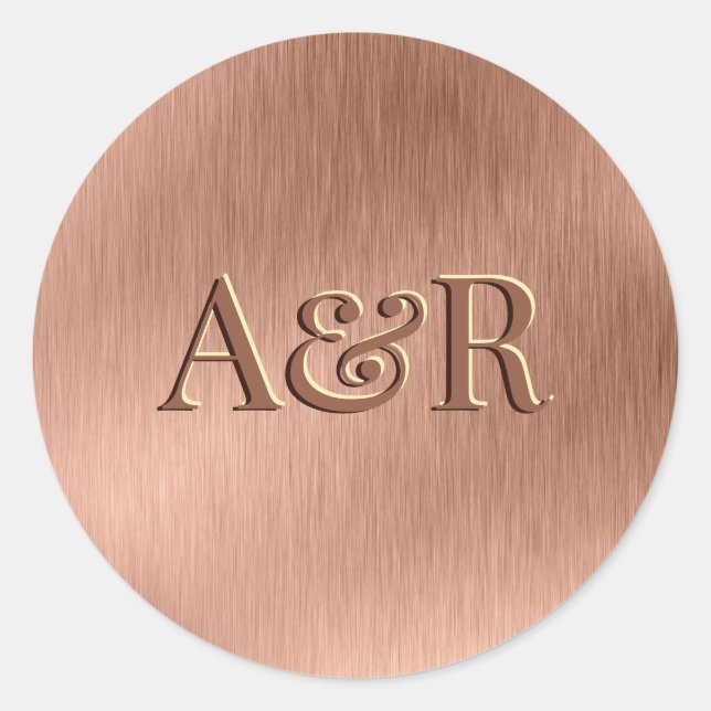 Rose Gold-Effekt-Aufkleber-Monogramm, Runder Aufkleber (Vorderseite)