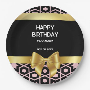 Rose Gold Egypt Geometric Gold Bow Happy Geburtsta Pappteller