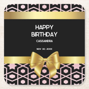 Rose Gold Egypt Geometric Gold Bow Happy Geburtsta Rechteckiger Pappuntersetzer