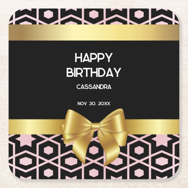 Rose Gold Egypt Geometric Gold Bow Happy Geburtsta Rechteckiger Pappuntersetzer (Vorderseite)