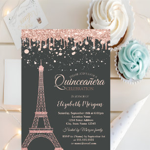 Rose Gold Eiffelturm, Tröpfchen Punkte Quinceañera Einladung