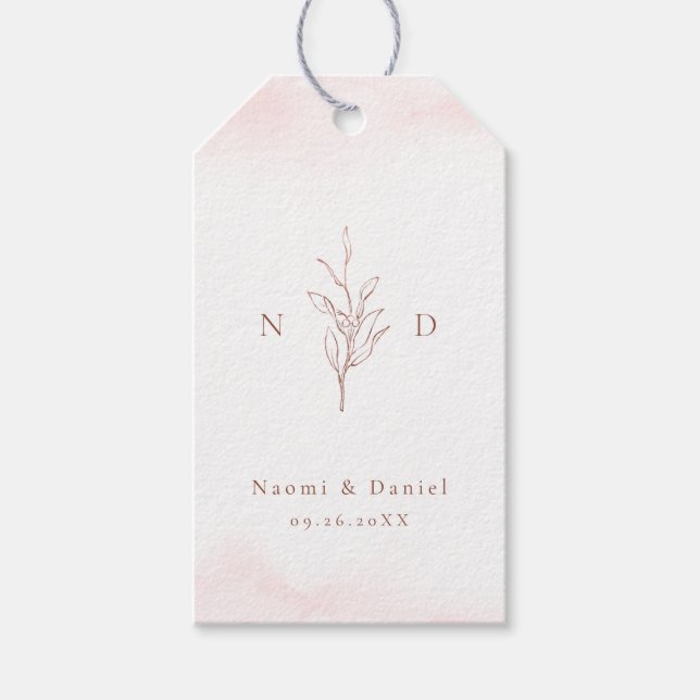 Rose Gold einfache botanische Blätter Monogramm Ho Geschenkanhänger (Vorderseite)