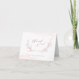 Rose Gold, einfache botanische Kranzhochzeit Dankeskarte
